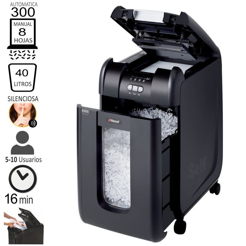 DESTRUCTORA REXEL 300X AUTOMATICA 300 HOJAS PAPELERA 40 LITROS REF: 5028252309561 SERIE: CO2128700173