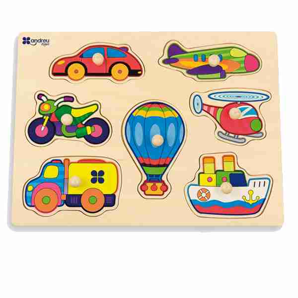 ENCAJABLE PUZZLE MADERA VEHICULOS 7 PIEZAS DE 30X22X1CM REF: AN16456