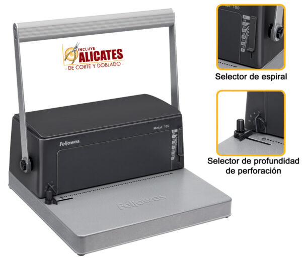 ENCUADERNADORA FELLOWES ESPIRAL METALICA METAL 100 PASO 5:1 HASTA 20 HOJAS