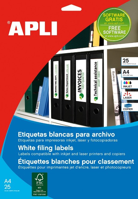 ETIQUETAS PARA ARCHIVADOR AZ Y CARPETAS DE 190X61MM REF. APLI 01233