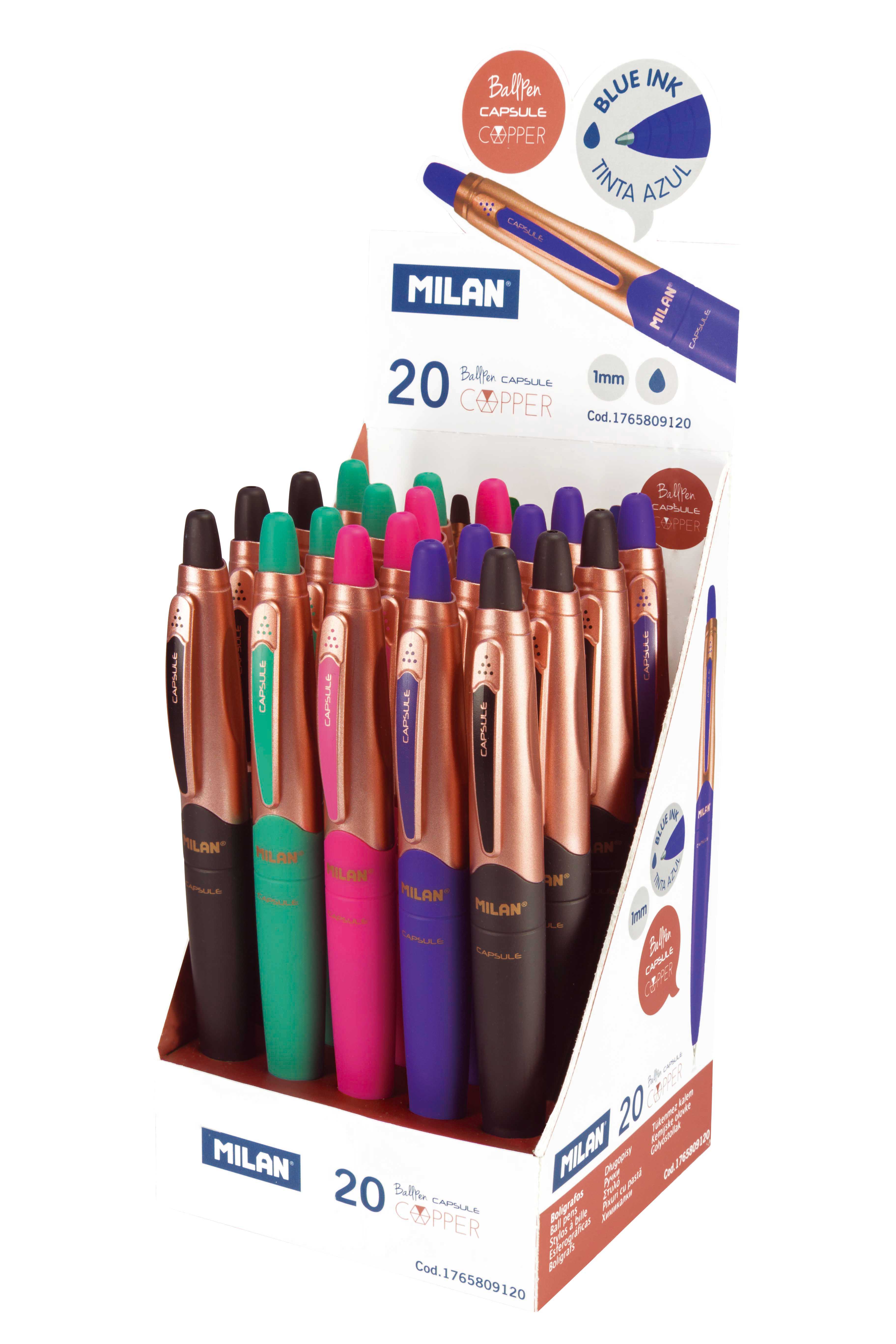 EXPOSITOR 20 BOLIGRAFOS CAPSULE COPPER AZUL REF: MILAN 1765809120