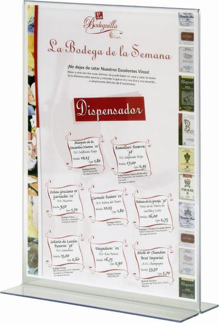 EXPOSITOR VERTICAL EN T DE PLASTICO TRANSPARENTE FORMATO 1/3 DE UN A4 81X108X220MM