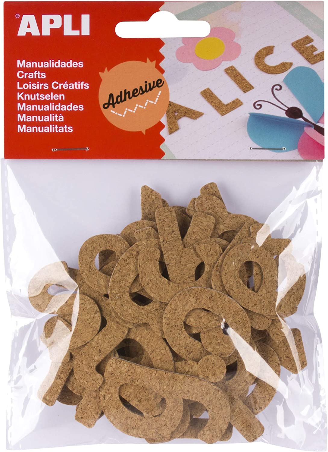 FIGURAS DE CORCHO NATURAL ADHESIVAS LETRAS DE 45MM X 1MM GROSOR PACK 52 LETRAS REF: 16829