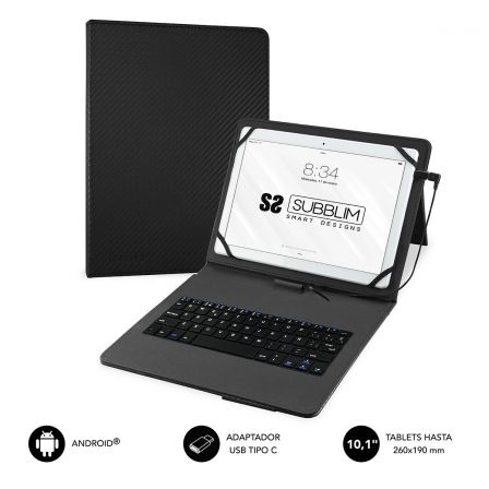 FUNDA CON TECLADO TABLET DE 10.1" NEGRA TECLADO SUBBLIM KEYTAB PRO USB REF: SUB-FUNDA KT1-USB001