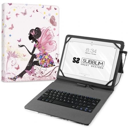 Funda con Teclado Subblim Keytab USB 11" Hadas USB para Tablets de 11"/ Rosa