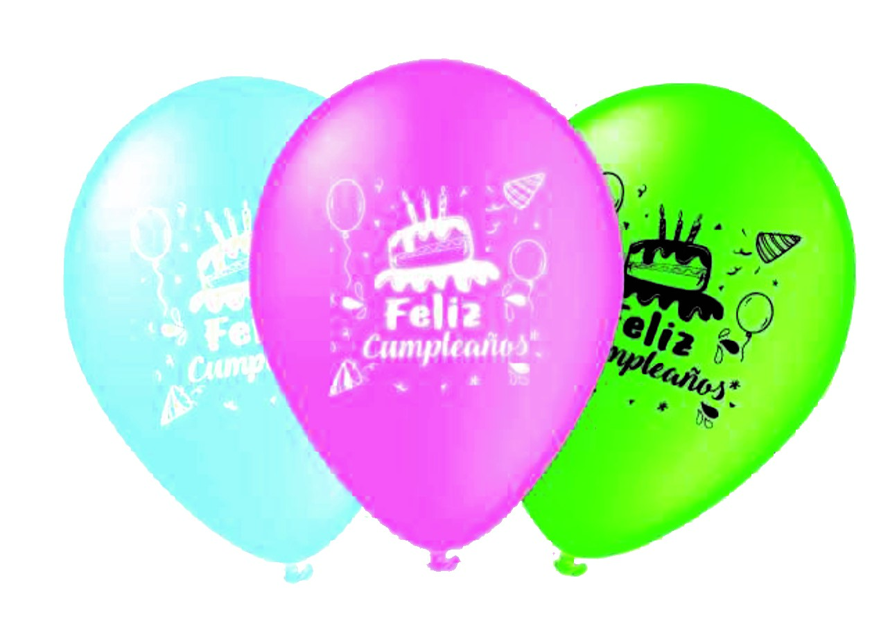 GLOBOS  LATEX TAMAÑO NORMAL UNICOLOR ***FELIZ CUMPLEAÑOS*** BOLSA DE 100 UNIDADES
