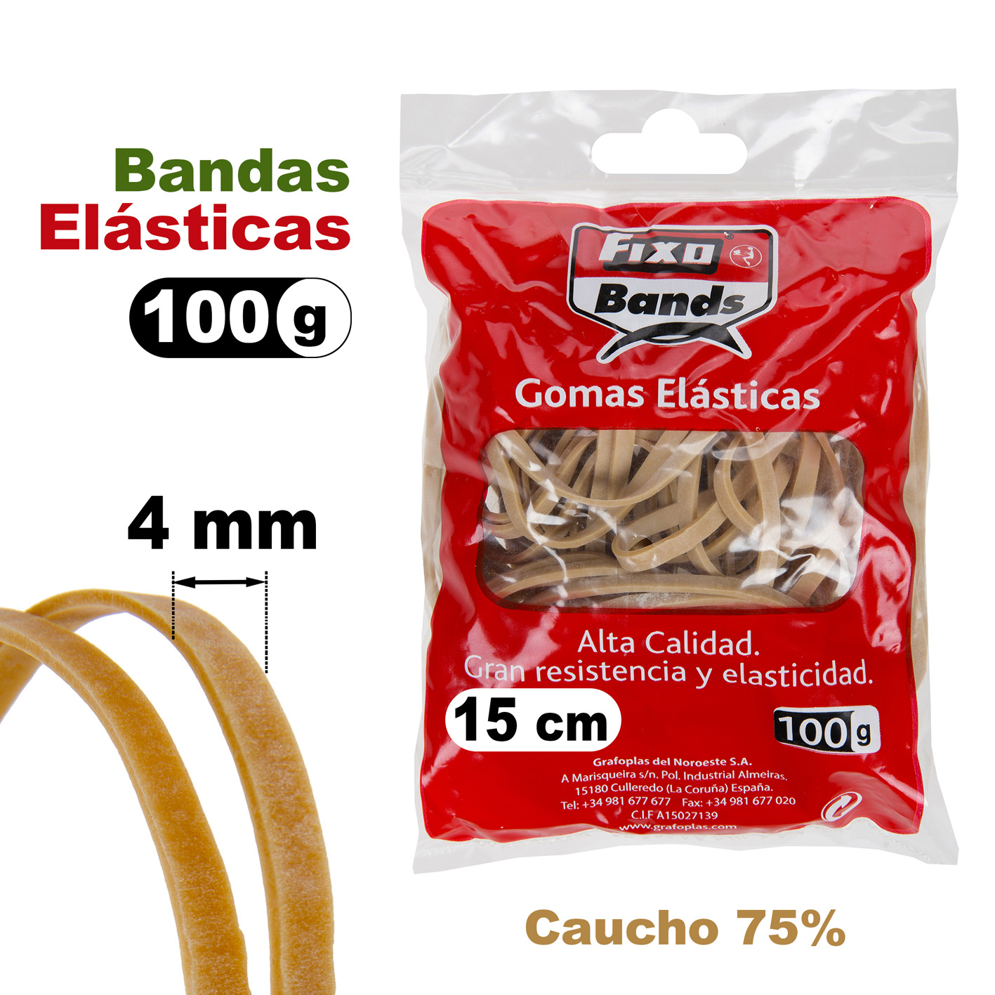 GOMAS ELASTICAS ANCHA Nº15 DE 4MMX15CM BOLSA 100GR GRAFOPLAS REF:0056540