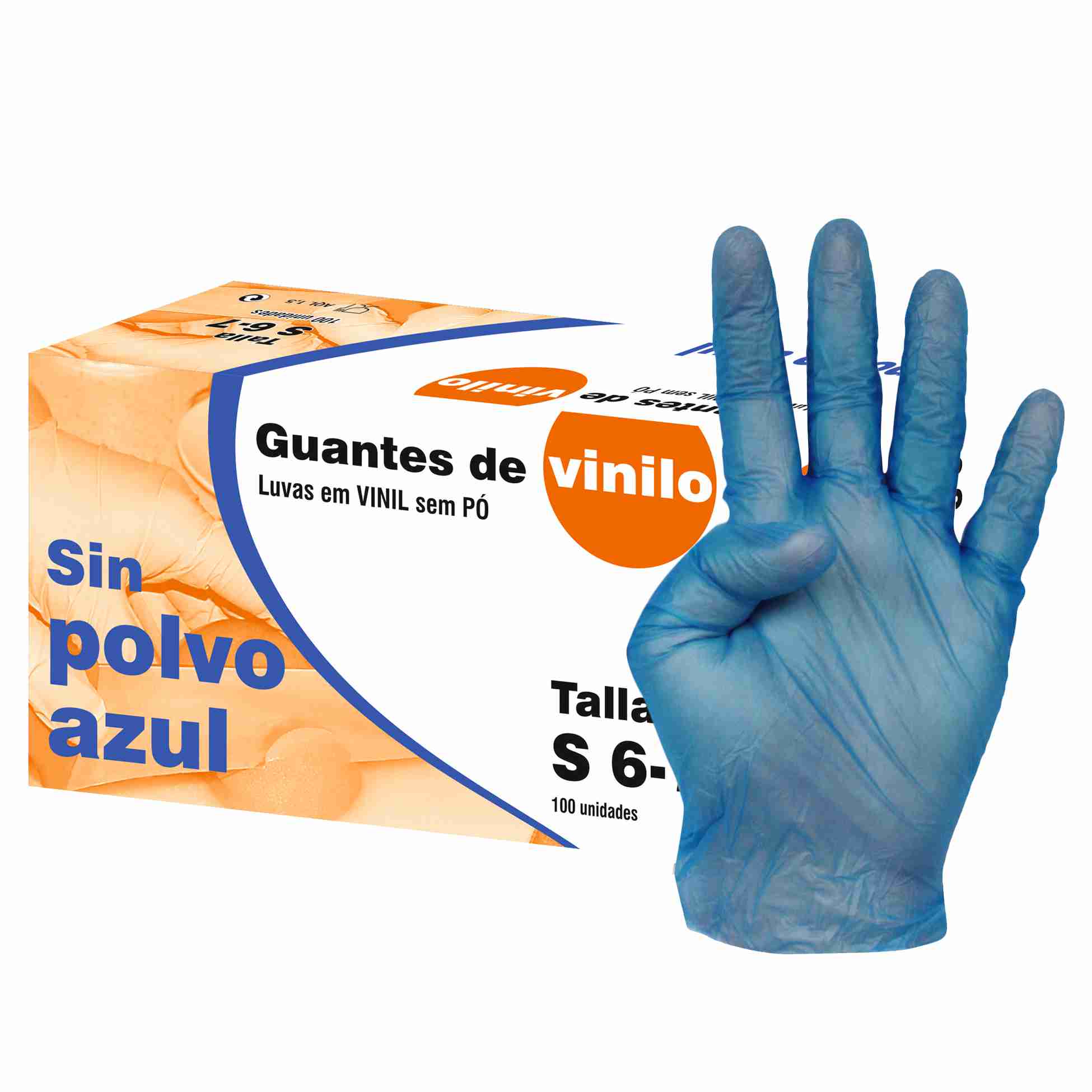 GUANTES SIN POLVO VINILO CAJA 100 UNIDADES TALLAS: S-M-L-XL