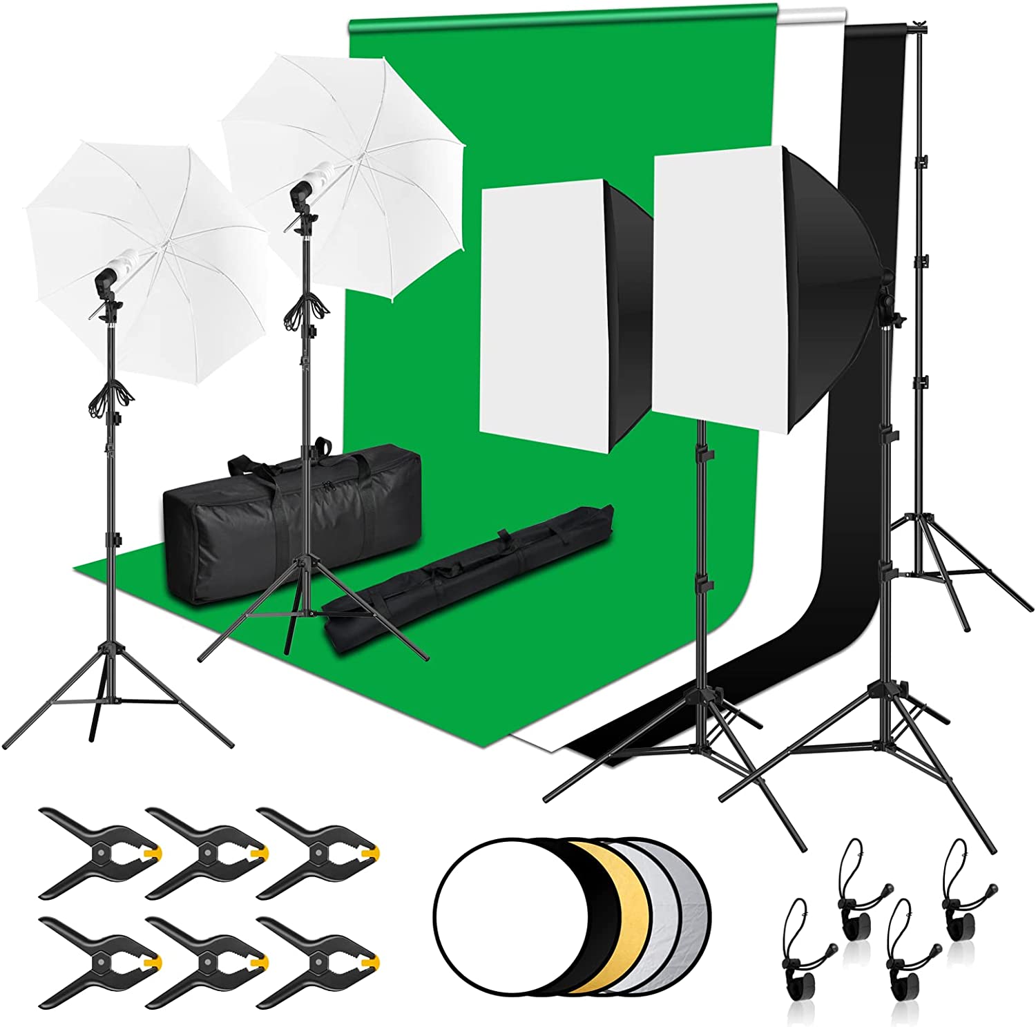 KIT ESTUDIO CHROMA DE 2.6X3 METROS MAS SOFTBOX REFLECTOR Y KIT DE ILUMINACION 800W