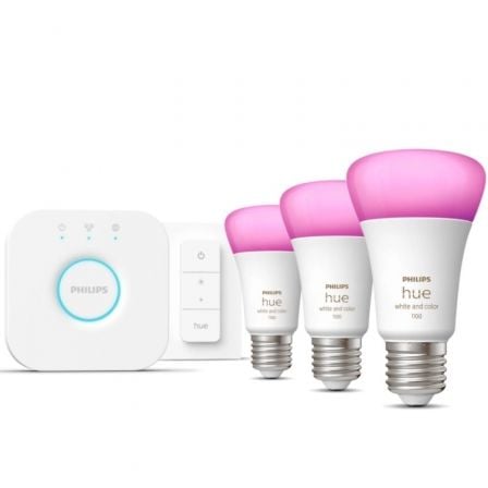 Kit de Bombillas Led Inteligente Philips Hue + Regulador + Bridge/ Casquillo E27/ 9W/ 1100 Lúmenes/