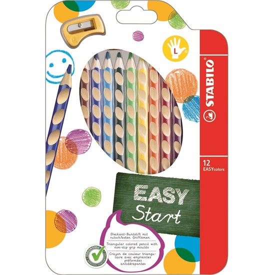 LAPICES COLORES STABILO *** L ZURDOS *** EASYCOLOR TRIANGULARES *** GRUESOS *** CAJA DE 12  COLORES REF: 331/12