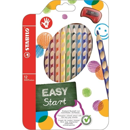 LAPICES COLORES STABILO *** R DIESTROS *** EASYCOLOR TRIANGULARES *** GRUESOS *** CAJA DE 12  COLORES REF: 332/12