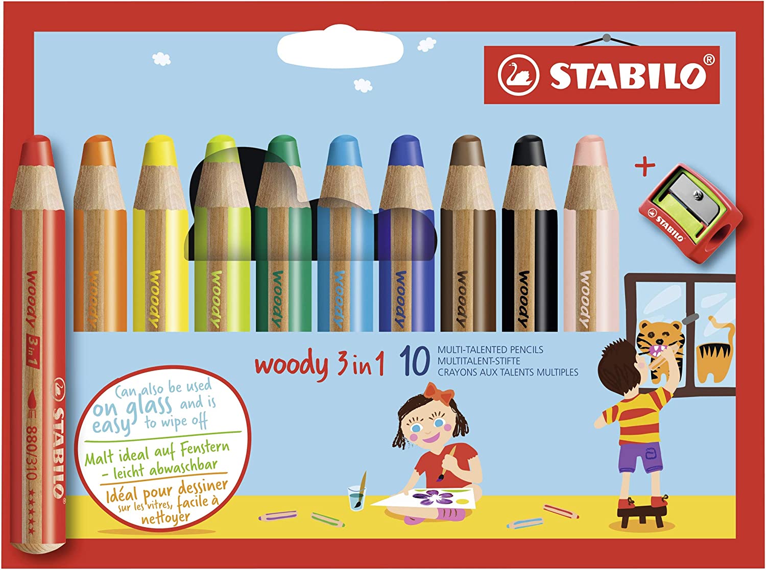 LAPIZ COLOR STABILO MULTITALENTO WOODY 3 EN 1 ESTUCHE DE 10 COLORES REF: 880/10-2