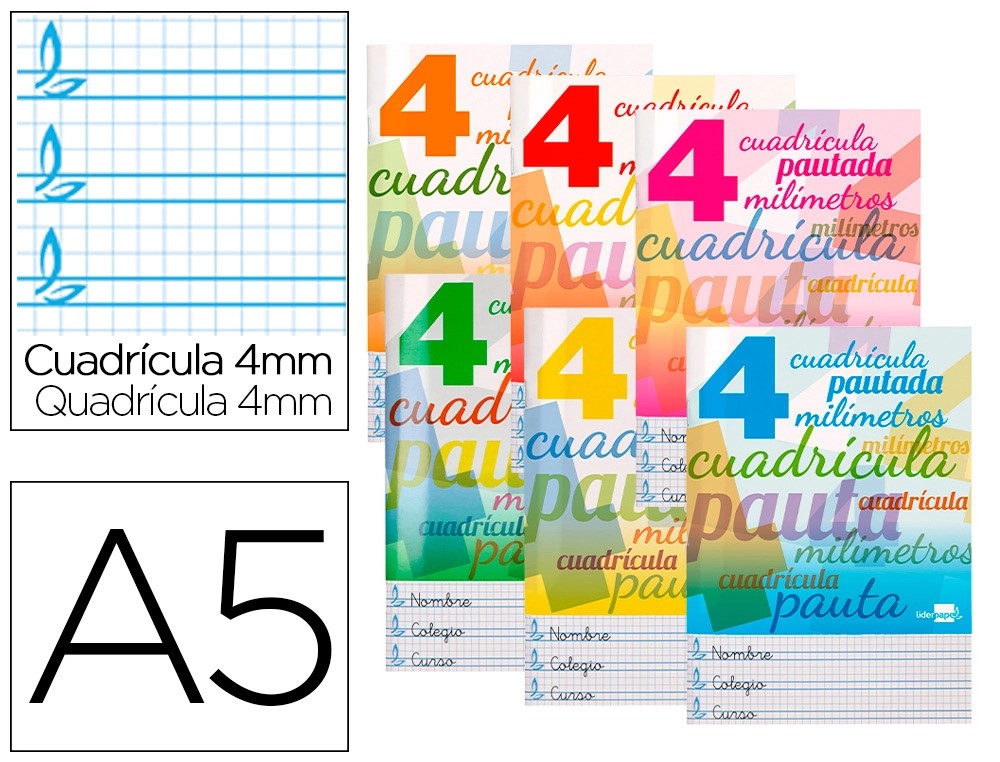 LIBRETA GRAPADA CUARTO CUADRICULA ***PAUTA GUIA 4MM*** 32 HOJAS LIDERPAPEL REF. 51708