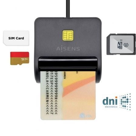 Lector de DNI y Tarjetas Aisens ASCR-SN02SD-BK/ Negro