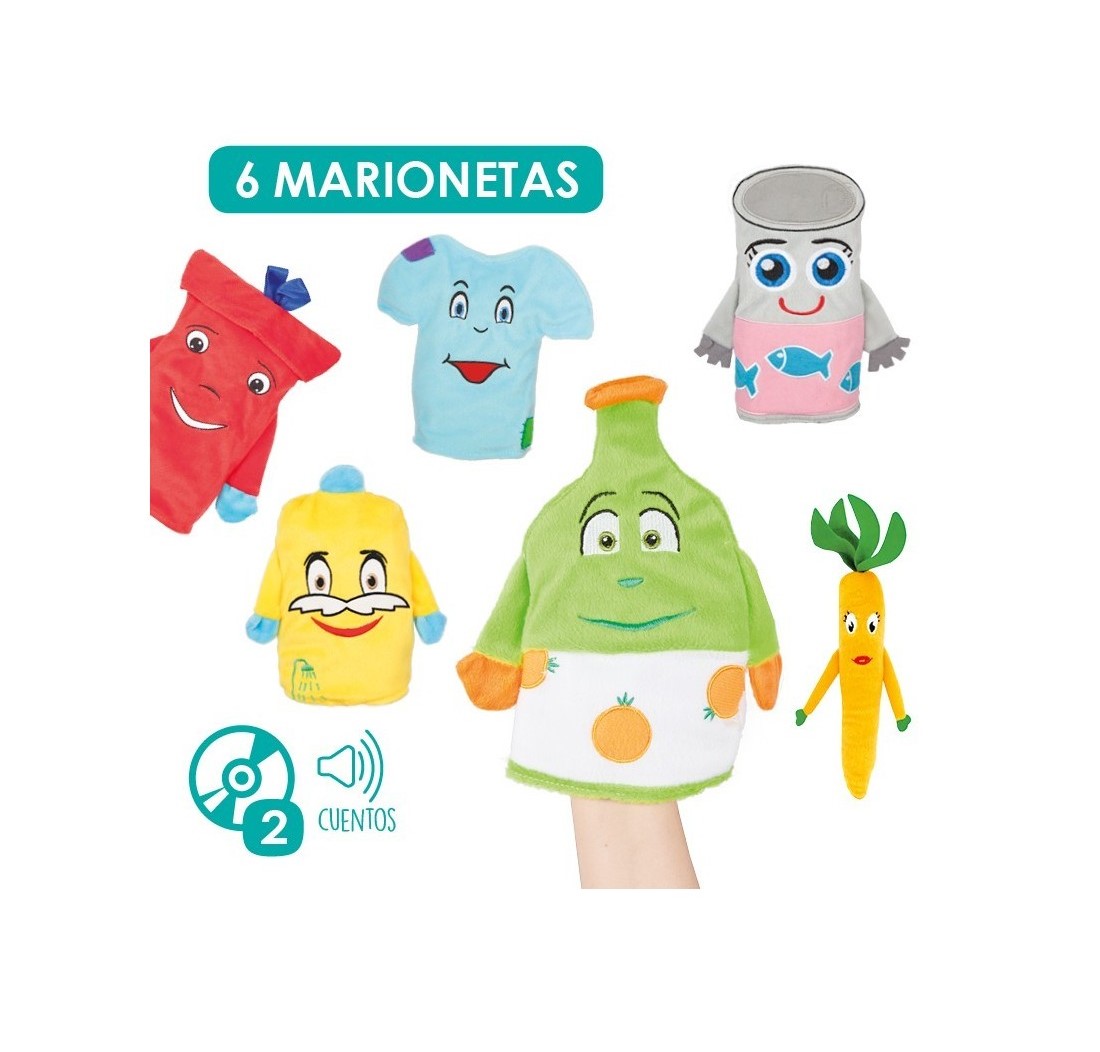 MARIONETAS LA VIDA DEL RECICLADO SET DE 6 MARIONETAS