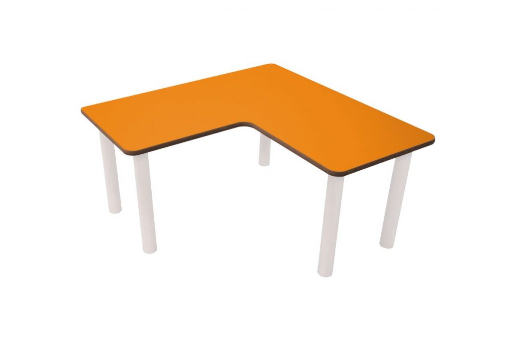 MESA ADULTO FORMA "L" PATAS METAL 90X90CM