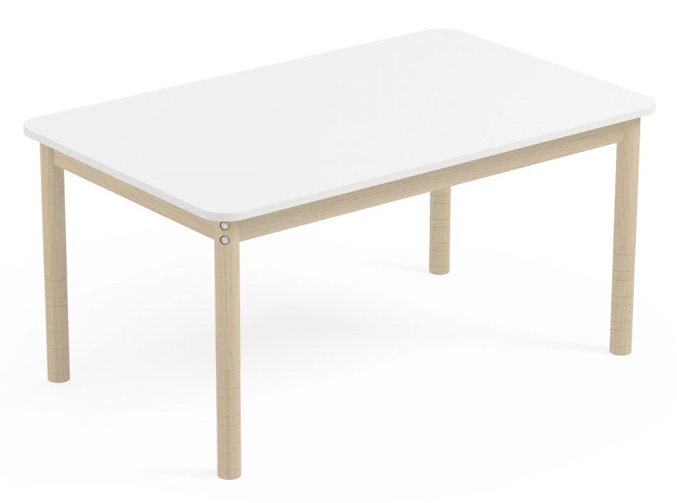 MESA MADERA INFANTIL  COLOR TABLERO BLANCO Y PATAS HAYA DE 120X74CM