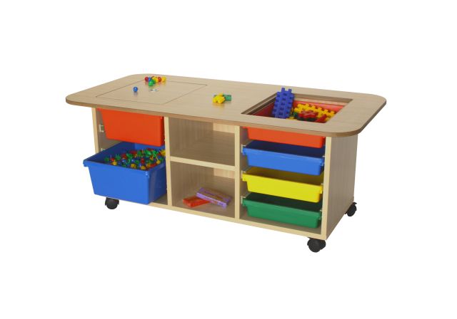 MESA MULTIACTIVIDADES **ALTURA 50CM** 2 CUBETAS HAYA 120X50X60CM **CUBETAS INCLUIDAS**