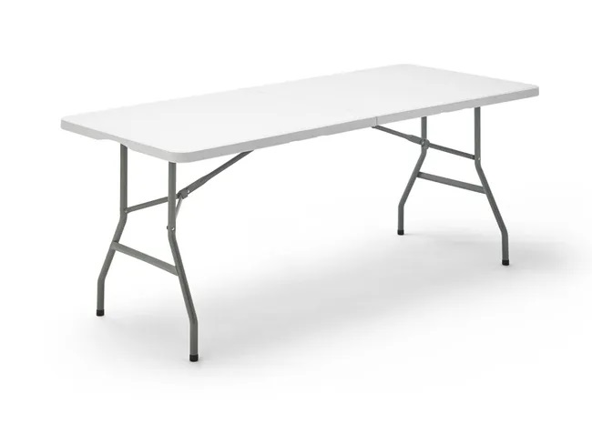 MESA PLEGABLE CON ESTRUCTURA ACERO Y ENCIMERA PLASTICO REFORZADO BLANCO DE 180X74CM ALTURA 74CM