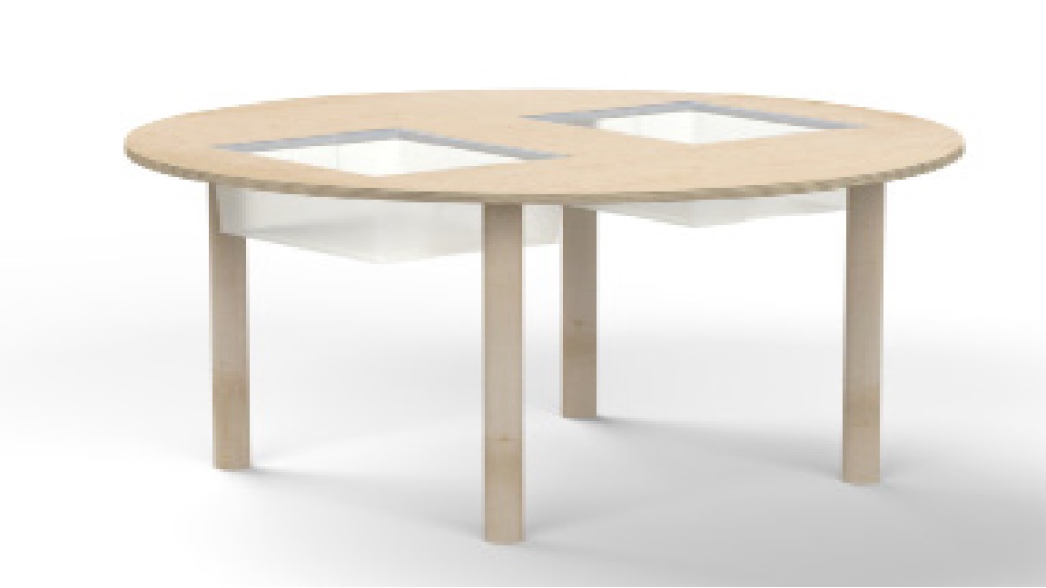 MESA REDONDA CON 2 CUBETAS MDF BLANCO 110CM