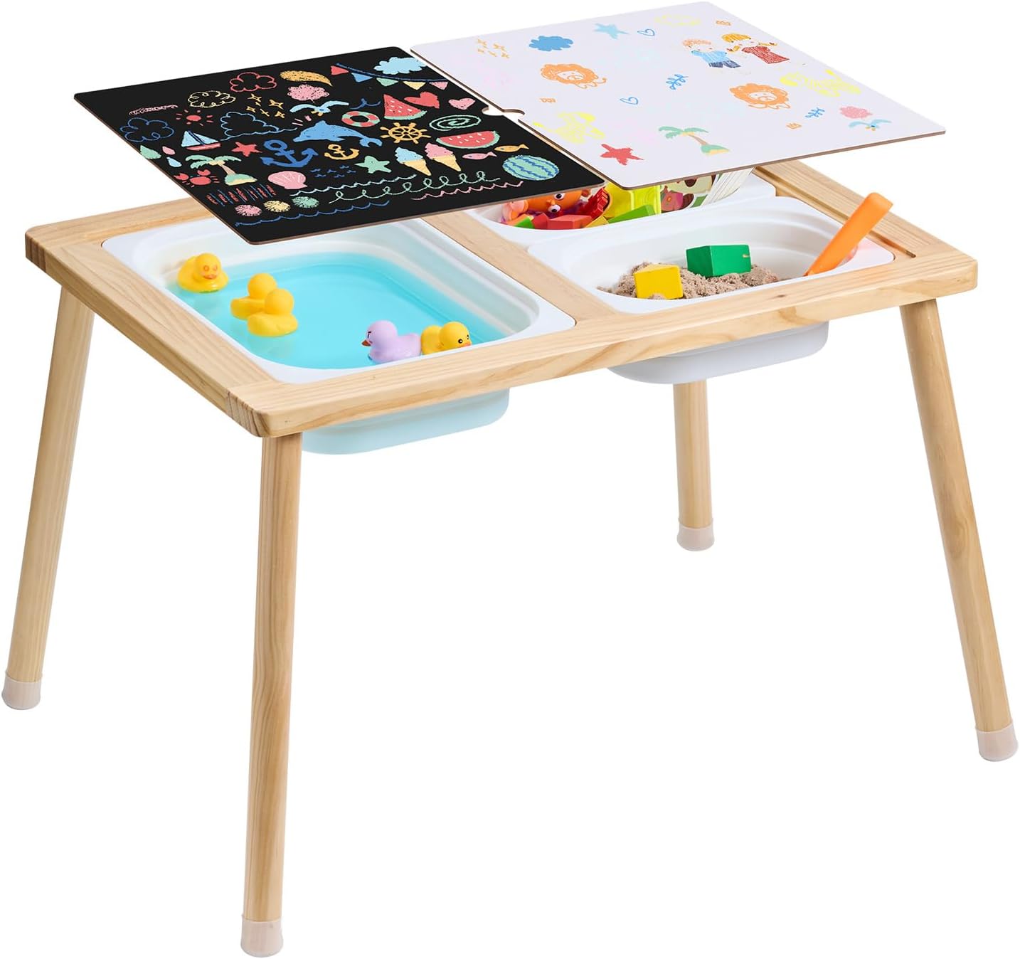 MESA SENSORIAL MONTESSORI MADERA CON DOS BANDEJAS Y TAPA DE MESA MOVIBLE 52X74CM X 50CM ALTURA