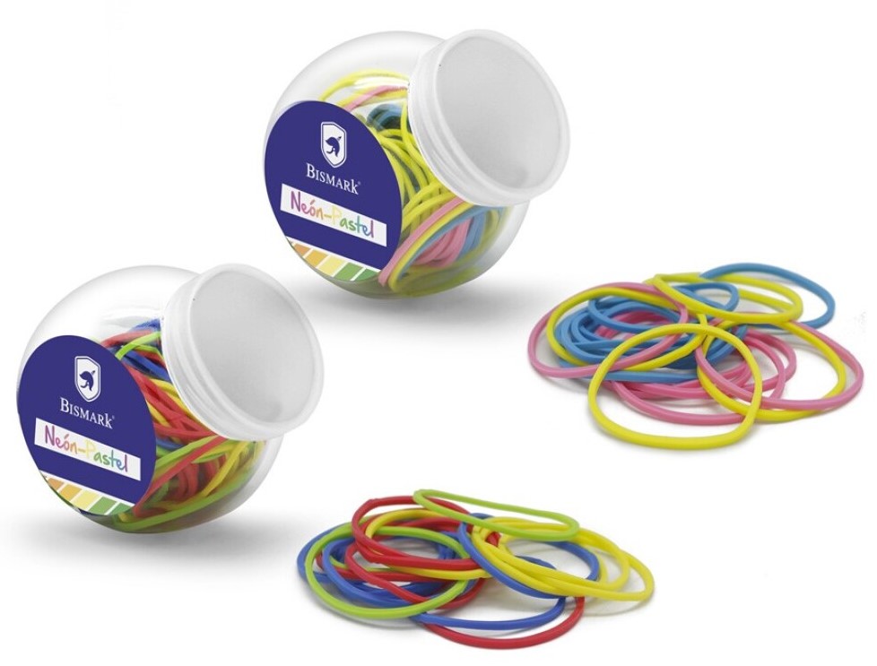 MINI GOMAS ELASTICAS EN BOTE DE 80 UNIDADES COLORES NEON - PASTEL REF: 328143