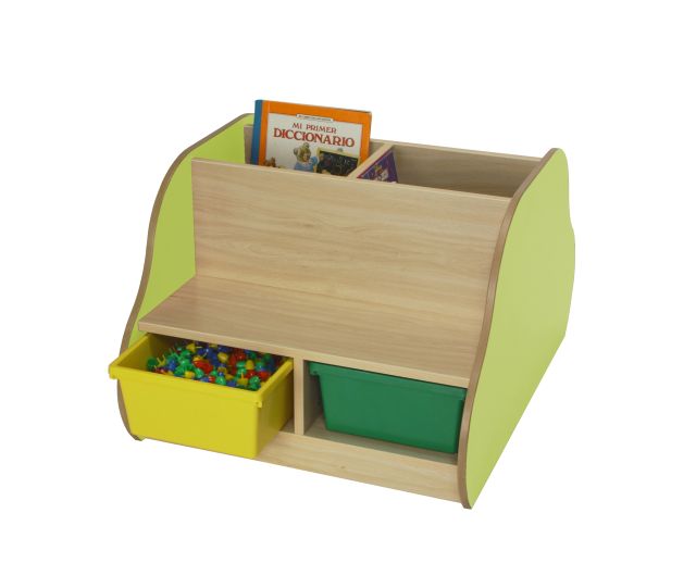 MUEBLE BANCO LIBRERIA DOBLE 4 PLAZAS 4 CUBETAS HAYA 70X54X92CM **INCLUYE CUBETAS**