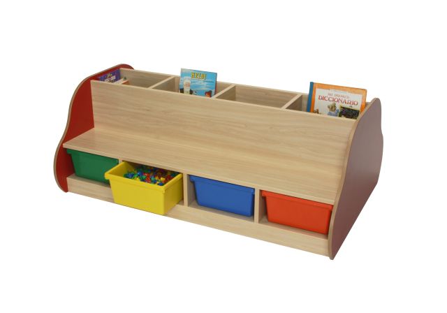 MUEBLE BANCO LIBRERIA DOBLE 8 PLAZAS 8 CUBETASHAYA 138X92X54CM