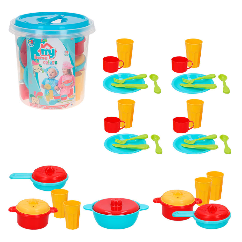MY HOME-CUBO C/ACC MENAJE-38 PIEZAS COLORBABY REF: 49023