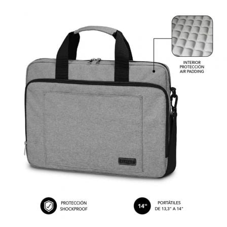 Maletín Subblim Air Padding Laptop Bag para Portátiles hasta 14"/ Cinta para Trolley/ Gris