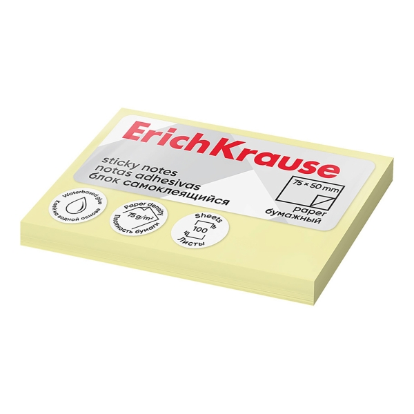 NOTA ADHESIVA ERICHKRAUSE 75X50MM TACO 100 NOTAS AMARILLAS