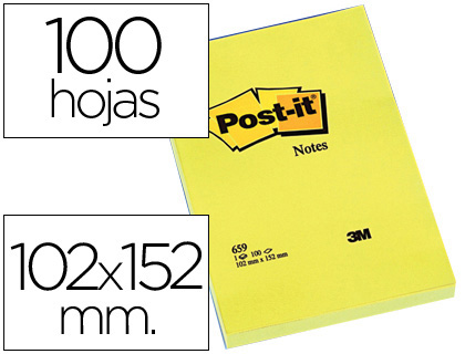 NOTAS ADHESIVAS **** POST-IT DE 102X152MM**** PAQUETE DE 100 HOJAS