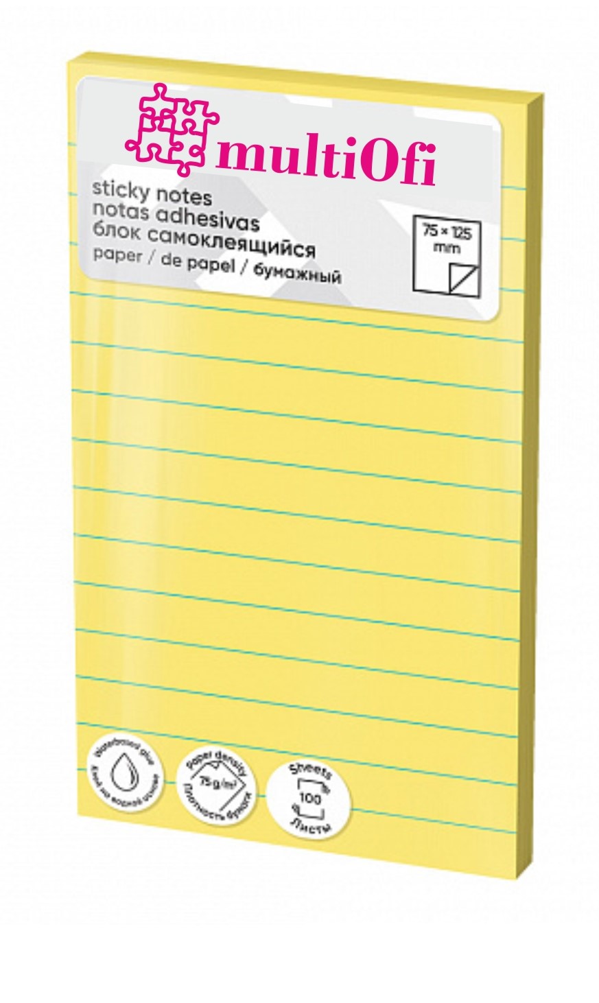 NOTAS ADHESIVAS ***RAYADAS NOTAS*** DE 125X75MM PAQUETE 100 HOJAS