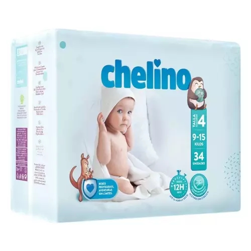 PAÑALES CHELINO PACK DE 34 UNIDADES TALLA 4 PARA NIÑOS DE 2 AÑOS DE 9-15 KILOS