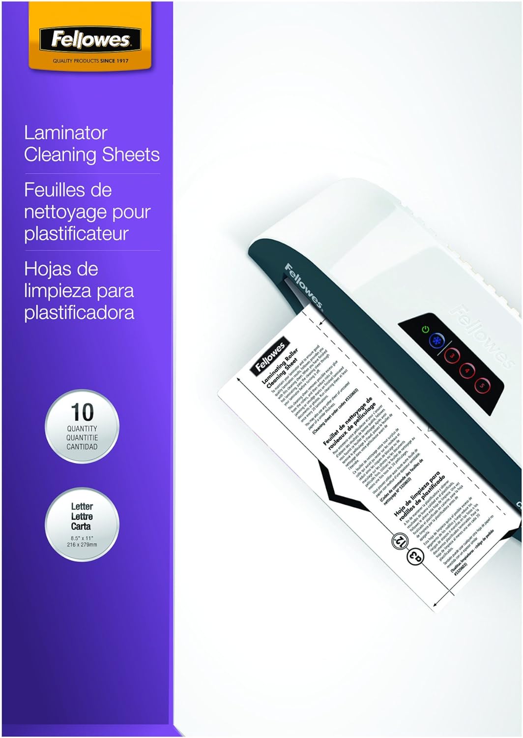 PACK 10 HOJAS LIMPIEZA POLVO Y PARTICULAS ***PARA PLASTIFICADORA*** VALIDO PARA TODAS LAS MARCAS REF: FELLOWES CRC53206
