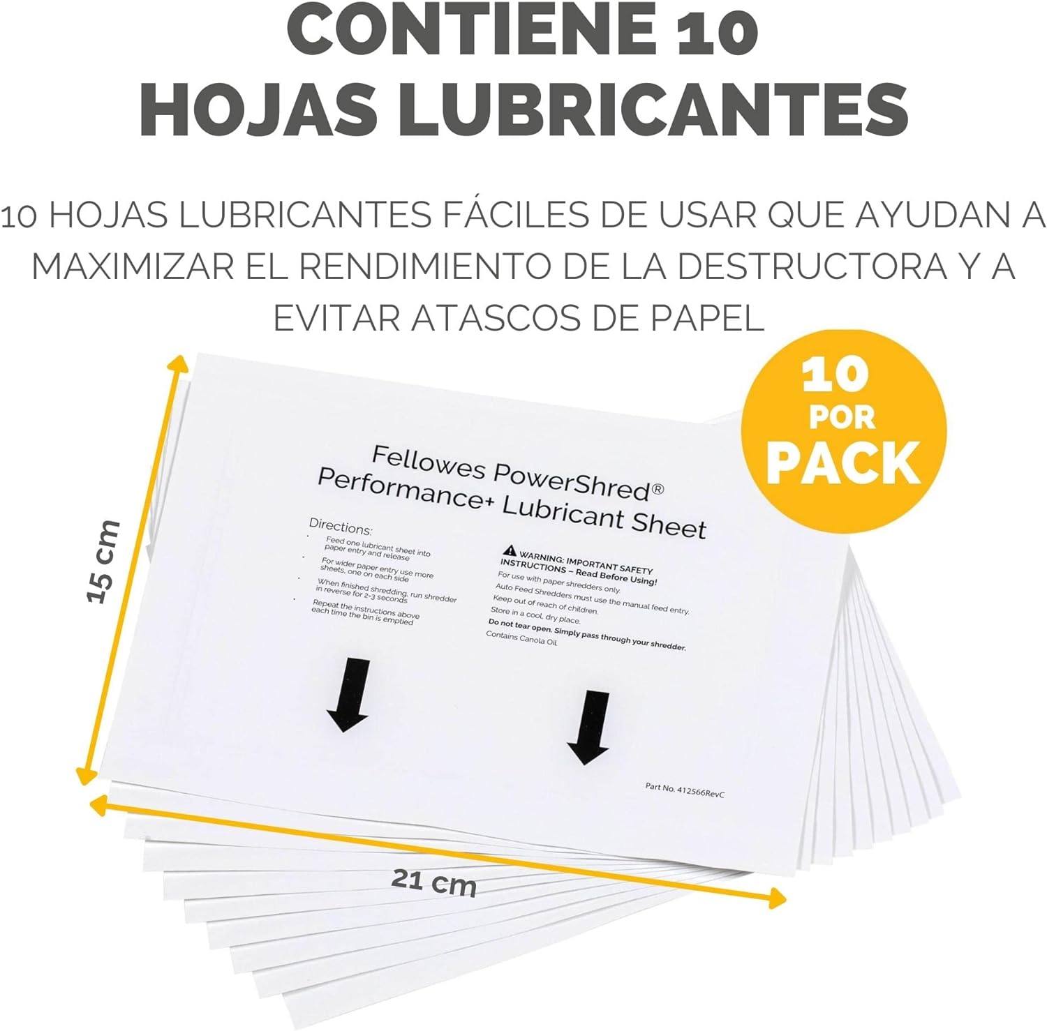 PACK 10 HOJAS LUBRICANTES CON ACEITE VEGETAL ****PARA DESTRUCTORAS*** FELLOWES 4025601