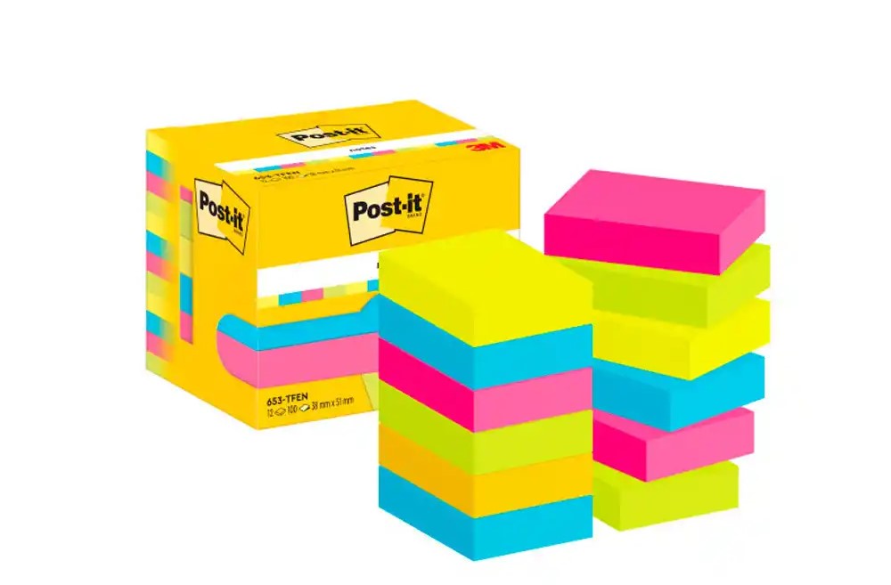 PACK BLOC NOTAS ADHESIVAS PEQUEÑAS DE 38X51MM ***PACK 12 BLOCS SURTIDOS DE 100 HOJAS***