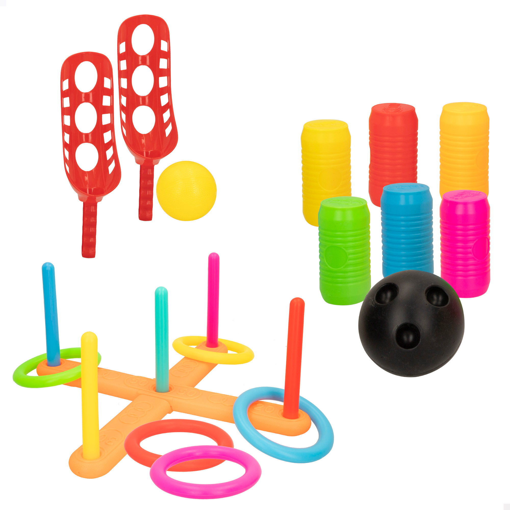 PACK DE JUEGOS 3 EN 1 LANZA ANILLAS / BOLOS / ATRAPA LA BOLA