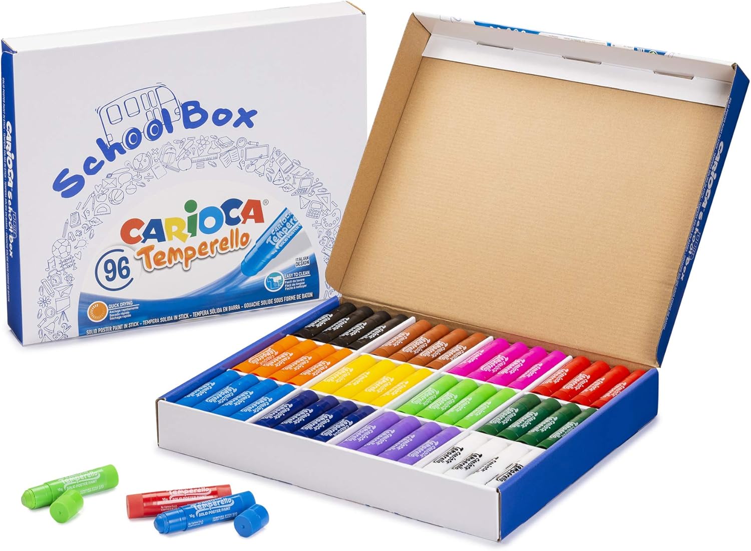 PACK ESCOLAR TEMPERA SOLIDA ESTUCHE DE 96 COLORES TEMPERELLO CARIOCA REF: 42831