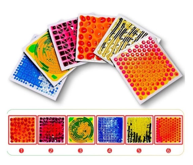 PACK SUELO SENSORIAL COMPUESTO DE 6 LOSETAS TEXTURIZADAS CON LIQUIDO DE 30X30CM
