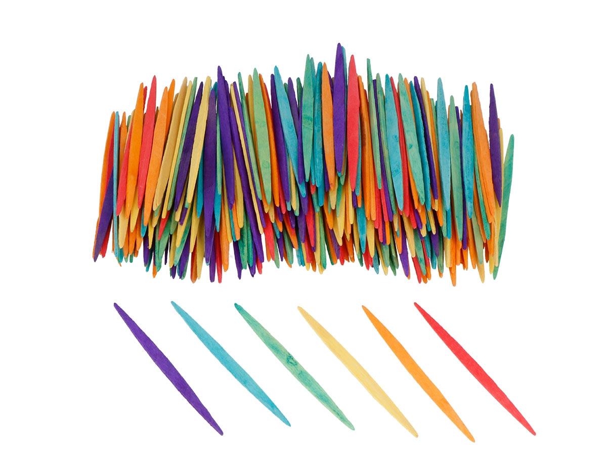 PALILLOS DE MADERA PLANOS ***COLORES SURTIDOS*** DE 65MM SET DE 250 UNIDADES