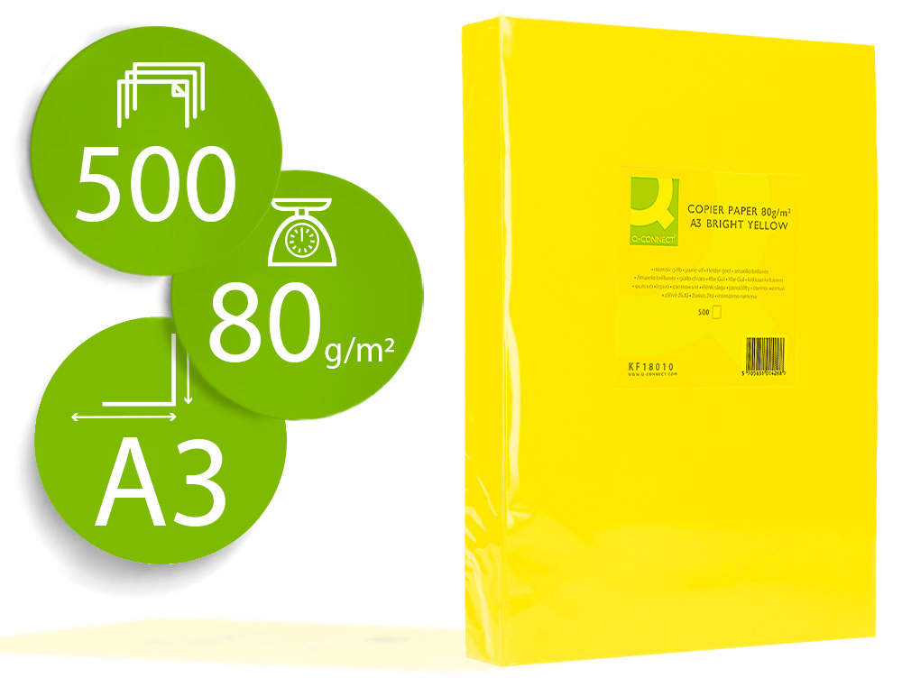 PAPEL COLOR A3 AMARILLO 500 HOJAS 80G