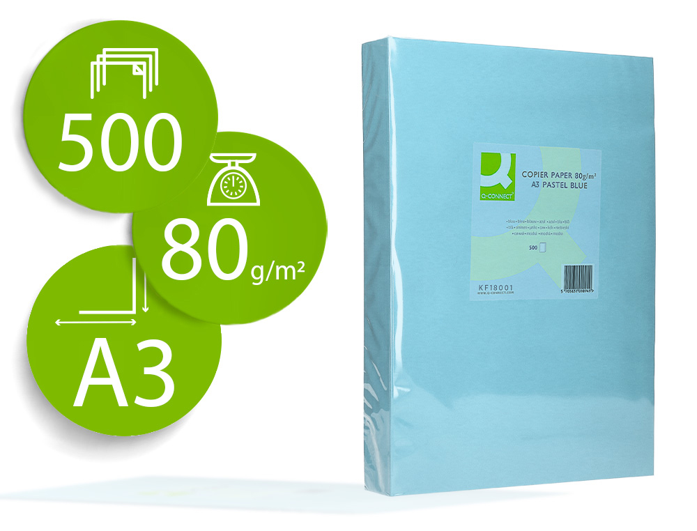PAPEL COLOR A3 AZUL 500 HOJAS 80 GRAMOS