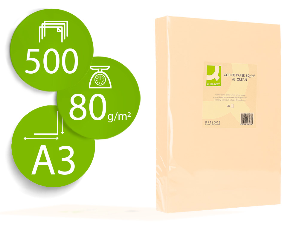 PAPEL COLOR A3 CREMA 500 HOJAS 80G