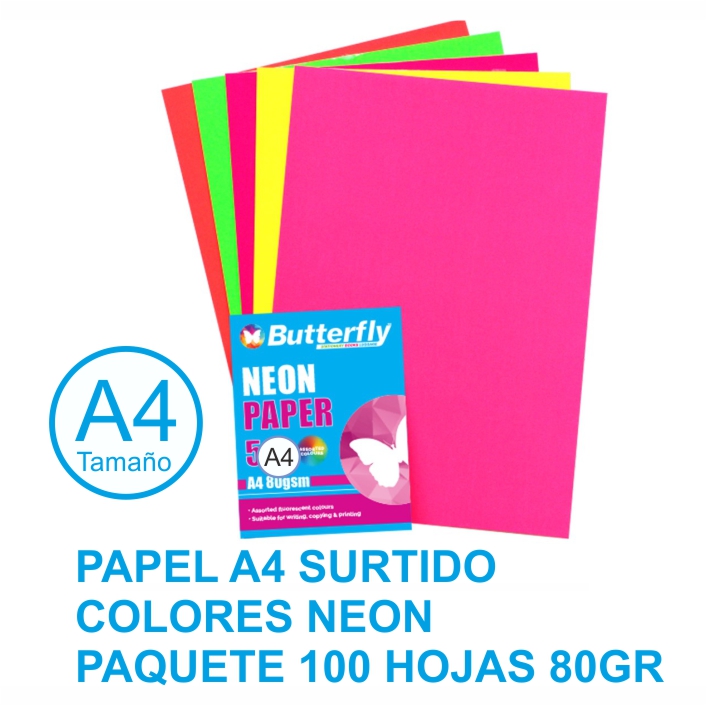 PAPEL COLOR A4 COLORES NEON 100 HOJAS  REF. 44573 / 15611