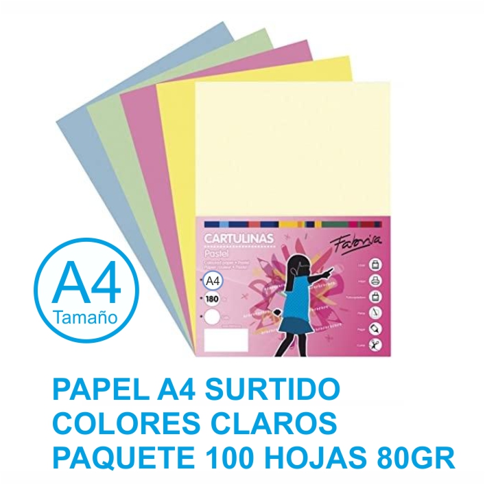PAPEL COLOR A4 ****COLORES SUAVES*** 100 HOJAS GRAFOPLAS REF. 68040000 / 16237