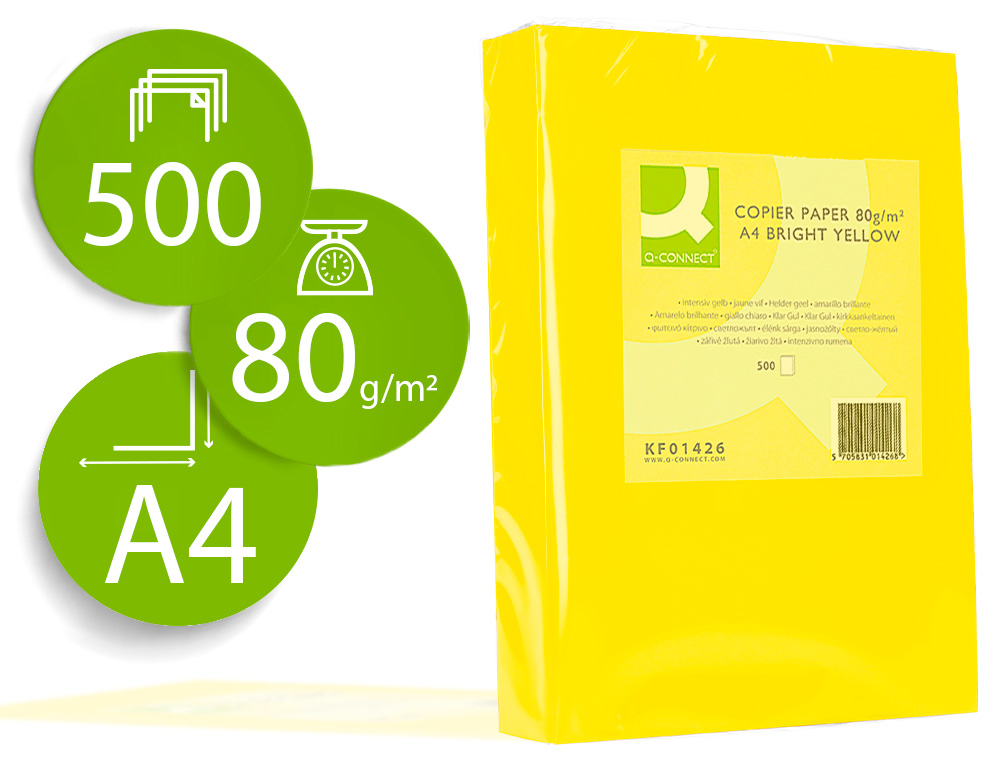 PAPEL COLOR A4 FLUORESCENTE AMARILLO NEON 500 HOJAS 80 GRAMOS