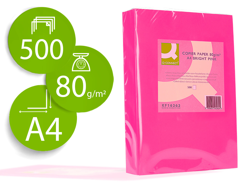 PAPEL COLOR A4 FLUORESCENTE ROSA NEON 500 HOJAS 80 GRAMOS