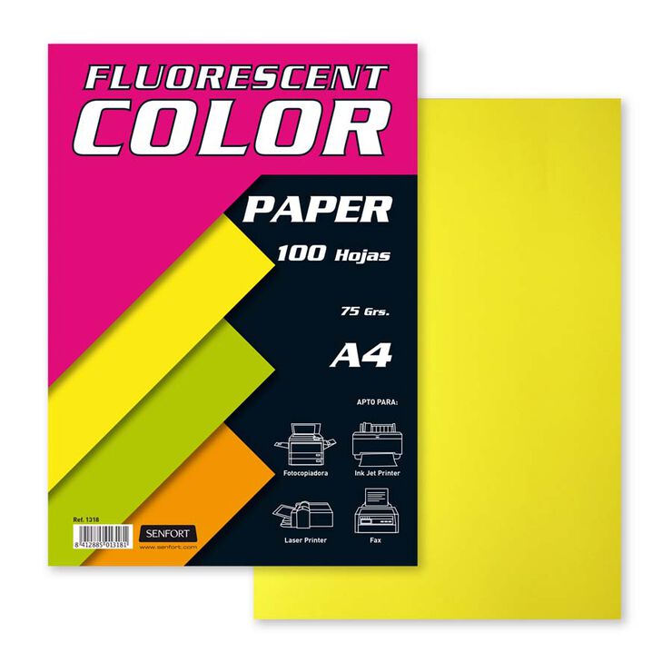 PAPEL ***FLUORESCENTE AMARILLO NEON*** PAQUETE DE 100 HOJAS REF: 15632